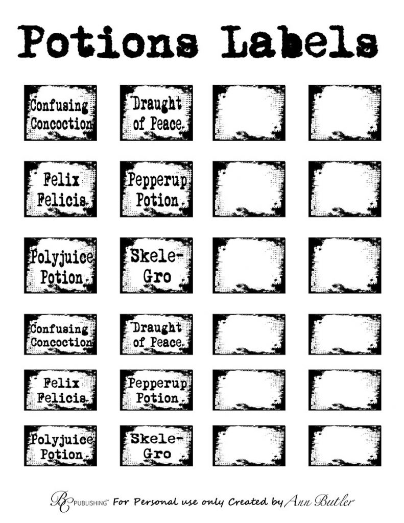 Harry Potter Themed Small Rectangle Blanks and Potions Labels Printables