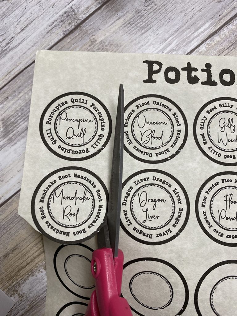 Cutting out Circles Potions Labels Printables