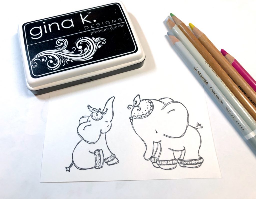 Stamp Images with Black Inkpad and Color with Chalk Pencils