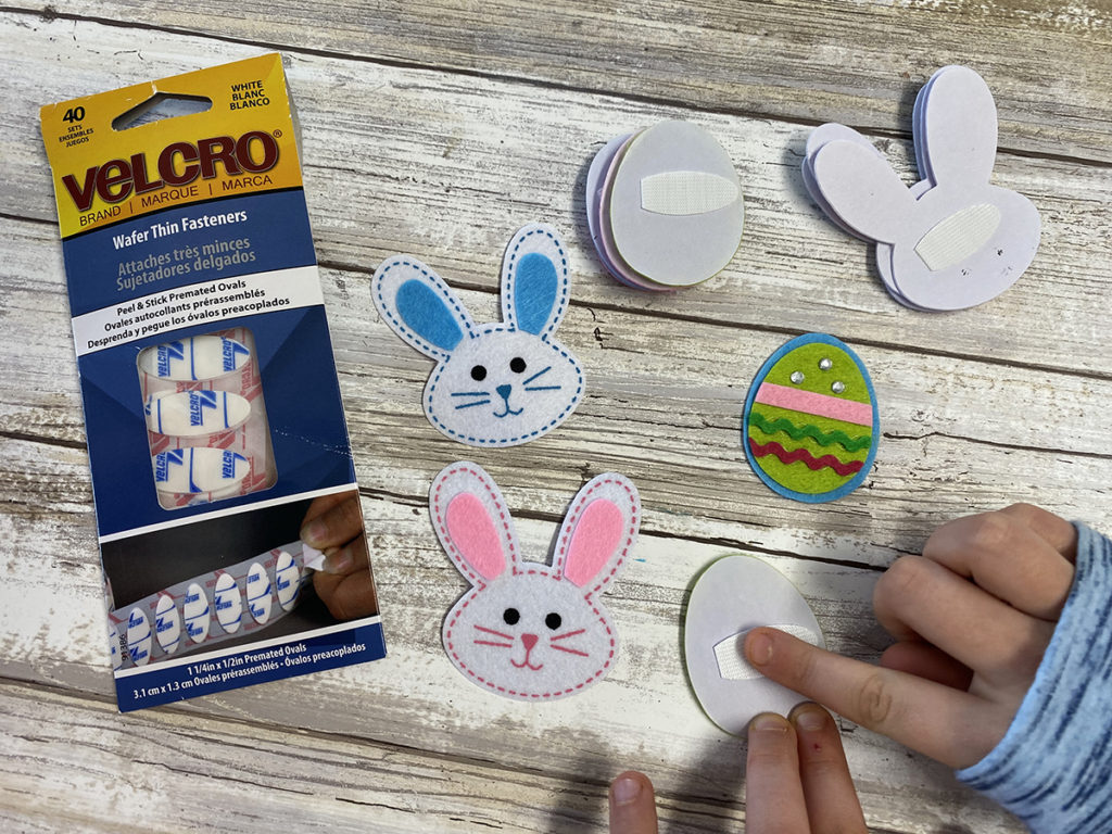 Tic-Tac-Toe Dollar Store Easter Craft applying the Velcro