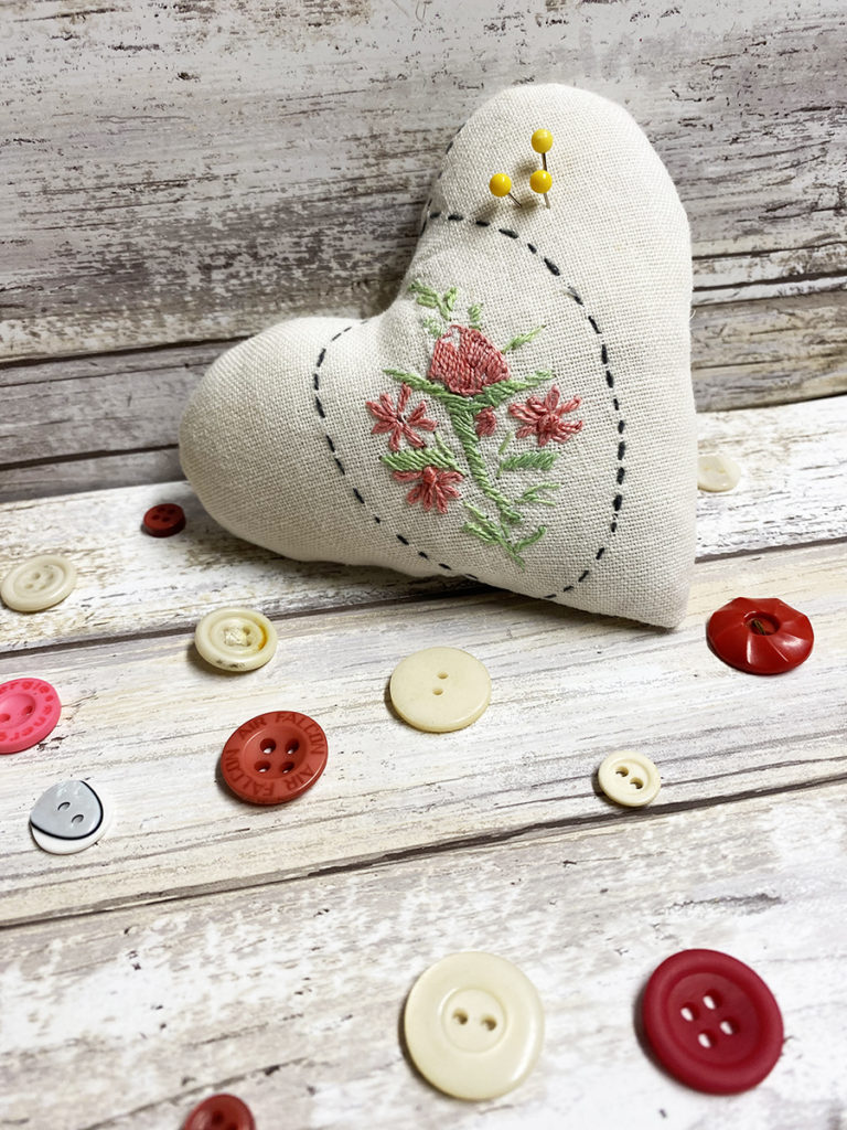 Embroidered Vintage Linen Pin Cushion Hero Shot