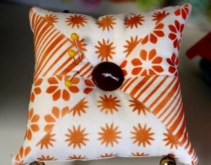 Faux Quilted Stenciled Pin Cushion