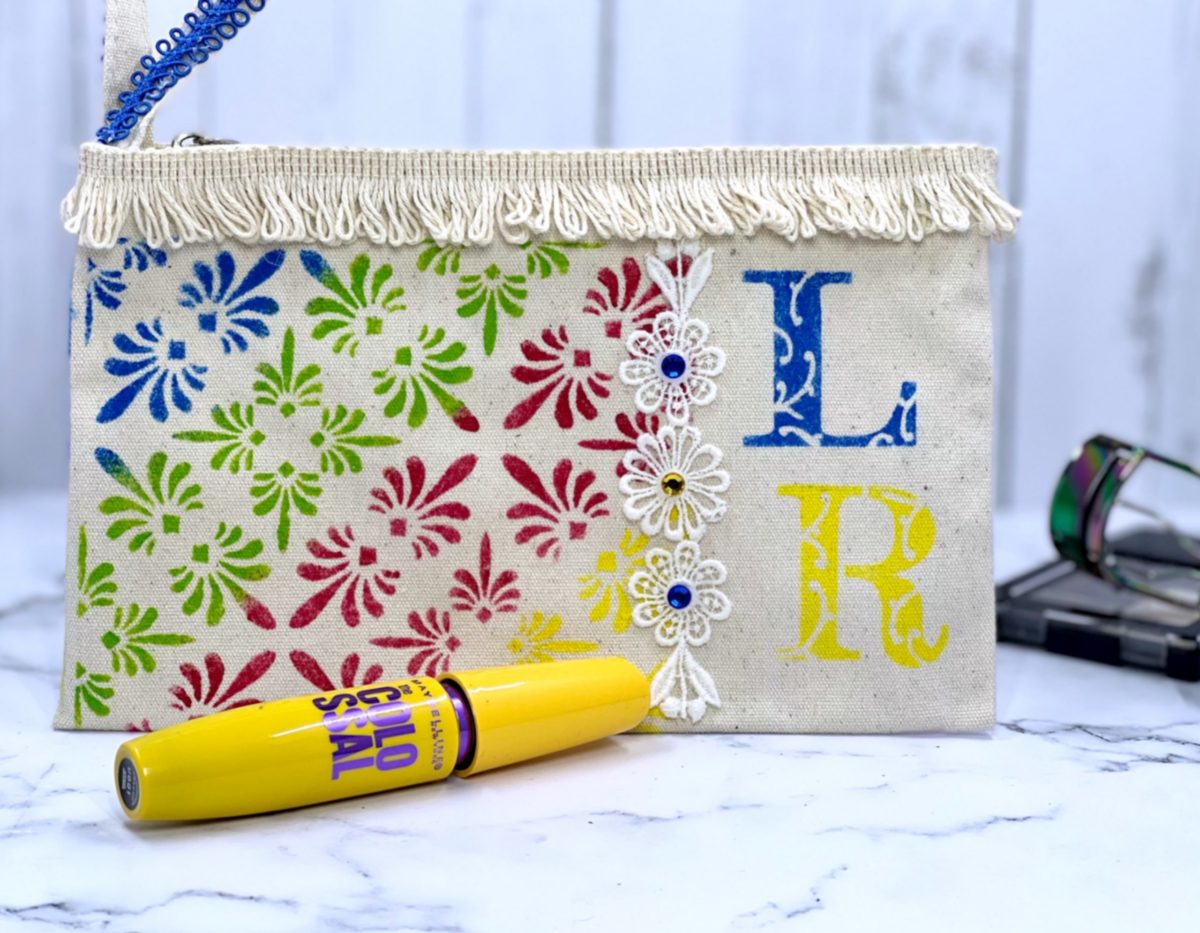 Stenciled Cosmetic Bag